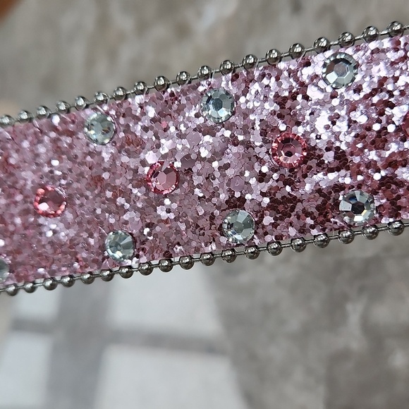Pink and Silver Decorative Belt with Rhinestone Buckle - Picture 5 of 7